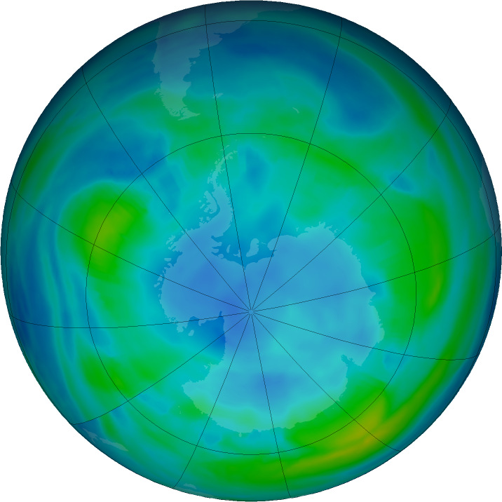 Antarctic ozone map for 09 May 2022